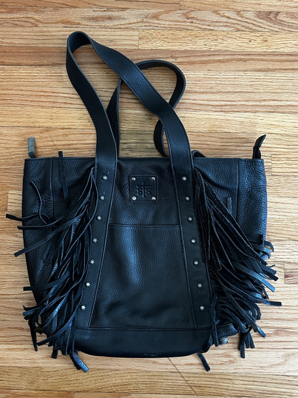 STS Ranchwear Black Leather Fringe Tote